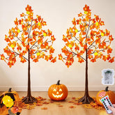 TURNMEON two trees front view showing fall decor and balanced symmetry