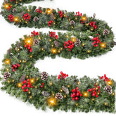 TURNMEON garland front view showing warm white lights and full shape benefit: instant holiday glow