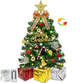 TURNMEON front view of 24-inch tabletop tree showing full decorated look and festive appeal