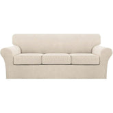 Turquoize front view of full three-cushion sofa cover showing tailored fit and protection