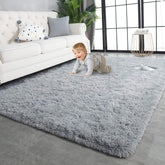 TWINNIS front view of the grey shaggy rug showing plush appearance and décor upgrade