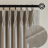 TWODRAPES front view of two packaged panels showing burlywood birch color and ready-made pleats