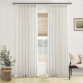 TWODRAPES front packaging showing two natural 108 inch panels and included hardware