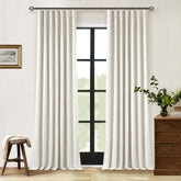 TWODRAPES front panel hanging in living room shows elegant blackout benefit