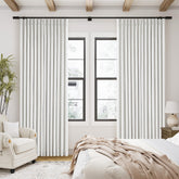 TWODRAPES front view beige pleated curtains showing tailored look and curb appeal