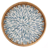 Tynulox front view of round rattan tray showing overall design and pattern