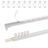 TYRON adhesive curtain track front view showing assembled 128-inch length and components for quick install