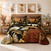Tyrot king quilt front view showing bold boho floral print and bed impact