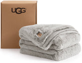 UGG Euphoria front view showing seal grey plush faux fur and elegant drape