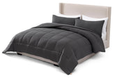 UGG Leonora comforter front view showing charcoal color and neat box-stitch for even warmth