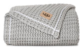 UGG Luna folded on surface showing chambray grey color and neat edges, inviting comfort
