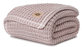 UGG Luna throw front view showing pink waffle knit and cozy look