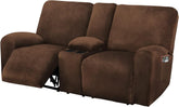 ULTICOR front view of chocolate reclining love seat cover shows clean renewal benefit