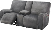 ULTICOR front view of dark grey loveseat slipcover showing refreshed look and protection