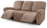 ULTICOR velvet front view showing full three-seater cover and tidy fit
