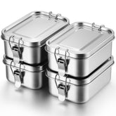 Umigy front view of stainless steel bento box showing durable finish and secure design