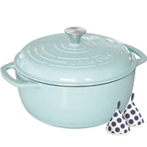 Umite Chef front view of blue enameled Dutch oven showing elegant finish and capacity
