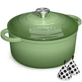 Umite Chef front view of sage green 7QT Dutch oven showing elegant finish and capacity benefit