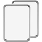 Umite Chef front view of two baking sheets showing size and finish for reliable baking