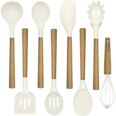 Umite Chef front view of 8-piece white set showing all utensils and elegant presentation benefit