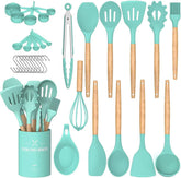 Umite Chef front packaging showing the full 24-piece green utensil set and holder, organized