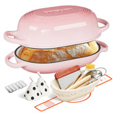 Umite Chef pink cast iron pot and dome lid showing durable finish and even heating benefit