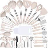 Umite Chef front view khaki set showing full 43-piece collection and organized display benefit