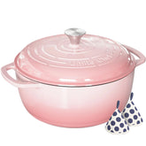 Umite Chef front view pink Dutch oven showcasing elegant design and even heating benefit