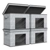 Univivi front view of four gray storage bins showing neat closet storage benefit