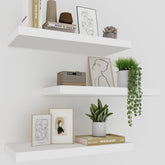 Upassion front view of three white floating shelves showing clean lines and modern look