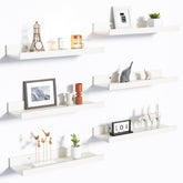 upsimples front view of six white shelves showing clean lines and package benefit