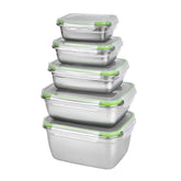 UPTRUST front view of green five-piece set showing sizes and lids, durable storage benefit