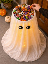 UQJE front view of assembled ghost candy bowl stand shows festive curb appeal