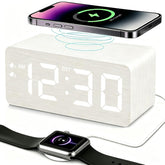 URAYCO front view showing wood clock and clear time display, improves bedside organization