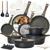 USELUCK front view of 22-piece set showing included pots and pans, displays full versatility