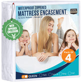 Utopia Bedding front packaging showing four queen zippered encasements protects mattresses