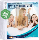 Utopia Bedding front view of encased king mattress showing full coverage benefit