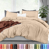 Utopia Bedding front view of beige full duvet cover set showing neat fit and neutral style