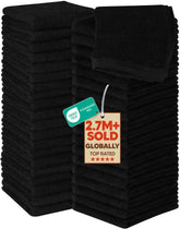 Utopia Towels front packaging showing 60 black cotton washcloths and value