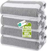 Utopia Towels front view of grey cabana pack showing four towels and convenient set advantage