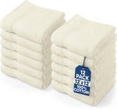 Utopia Towels front pack of 12 ivory washcloths showing neat folded stack and value