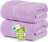 Utopia Towels front view of two lavender jumbo bath sheets, showing full pack benefit