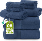 Utopia Towels front packaging showing navy set and complete contents