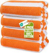 Utopia Towels front packaging showing orange stripes and four-pack convenience