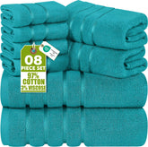 Utopia Towels front packaging showing turquoise set and contents for quick selection
