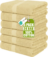 Utopia Towels front packaging showing six beige towels and value pack benefit