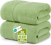 Utopia Towels front packaging showing two sage green jumbo bath sheets and value