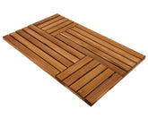 Utoplike front view of teak bath mat showing large size and finish benefits