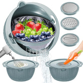 UTTKOJ front view of blue 4-in-1 colander set shows compact design benefit