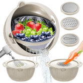 UTTKOJ front view of rotating colander and bowl showing clean design and convenience